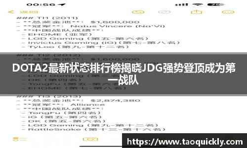 DOTA2最新状态排行榜揭晓JDG强势登顶成为第一战队